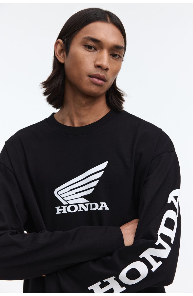 H&M Oversized Fit Printed Top, Alternate, color, Black/Honda