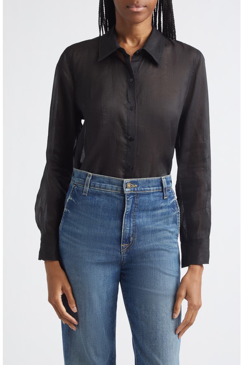 Ellery Ramie Button-Up Shirt, Main, color, BLACK