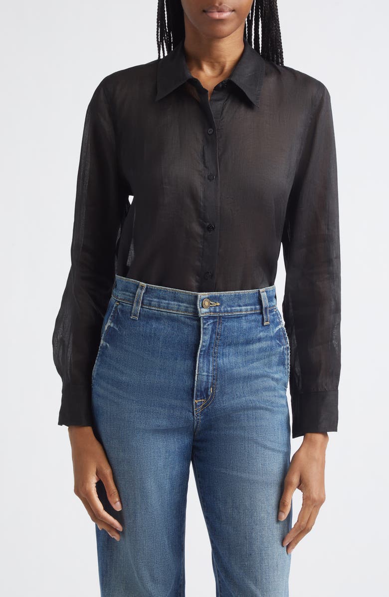 L'AGENCE Ellery Ramie Button-Up Shirt, Main, color, Black