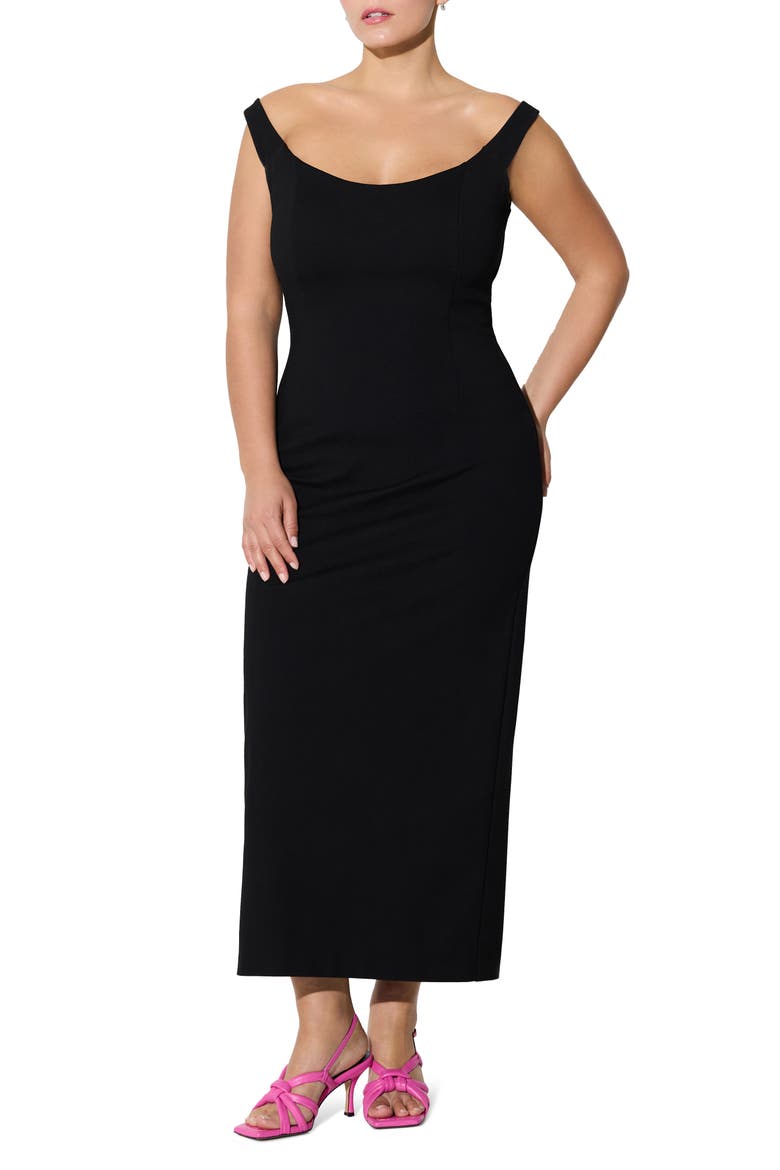 Eliana Off the Shoulder Back Slit Dress, Main, color, BLACK