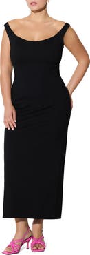 Marcella Eliana Off the Shoulder Back Slit Dress