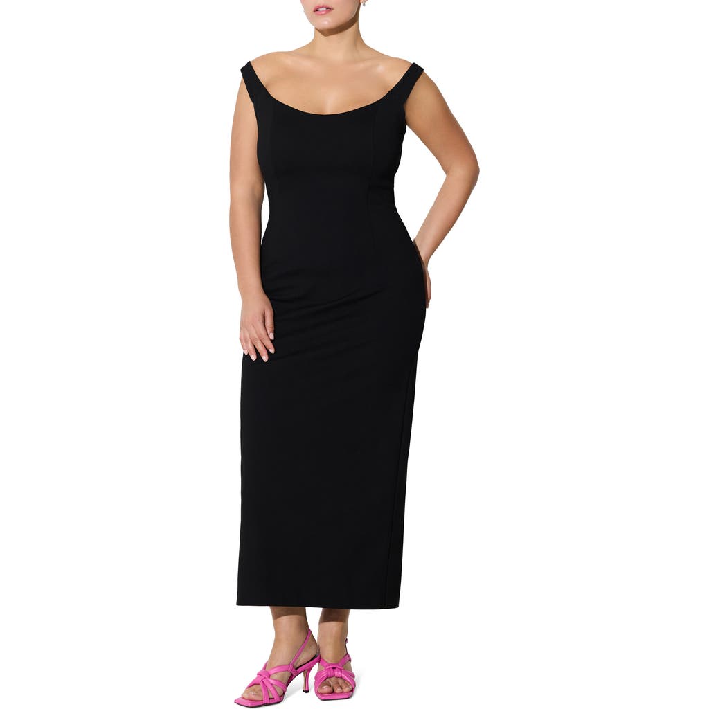 Marcella Eliana Off The Shoulder Back Slit Dress In Black