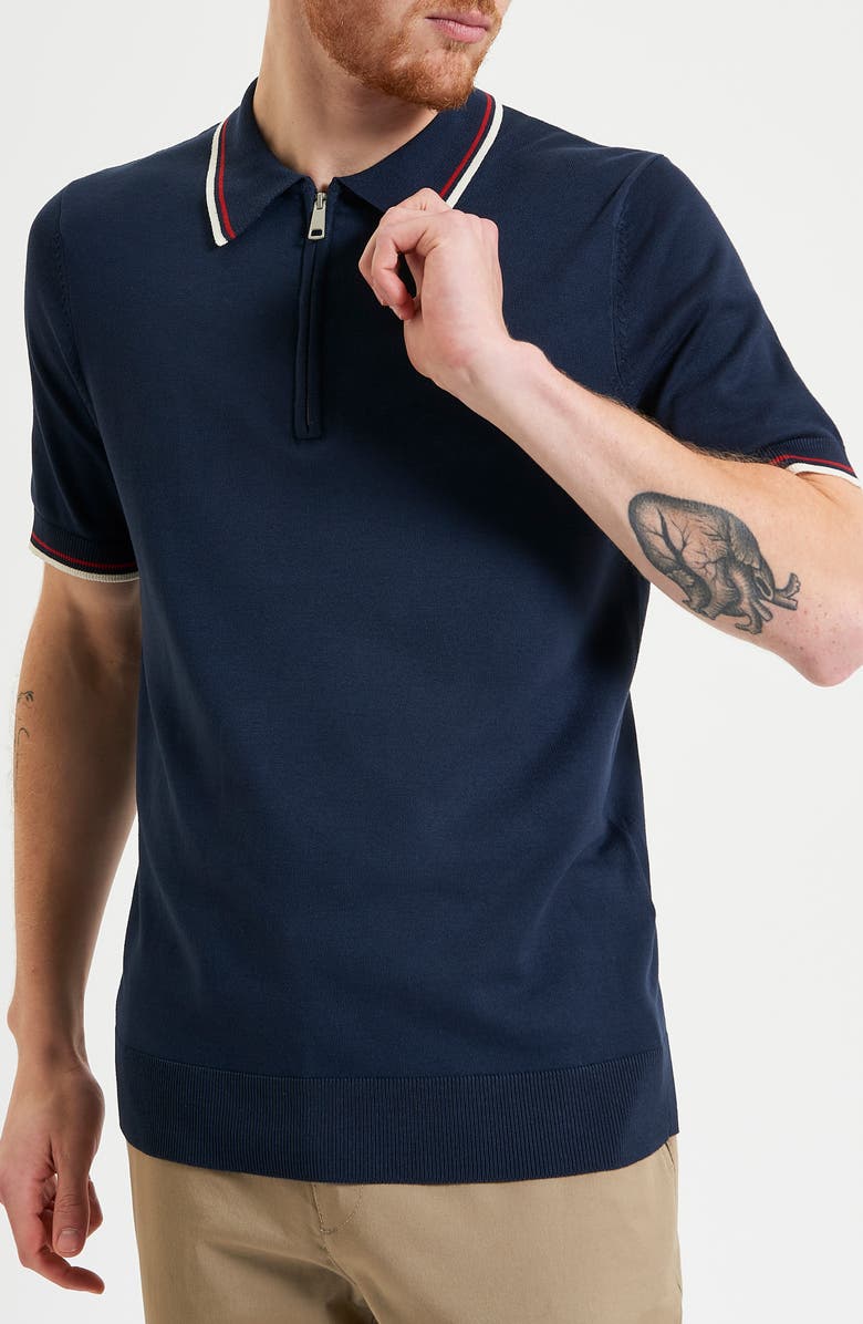 Ben Sherman Tipped Quarter Zip Polo, Main, color, Dark Navy