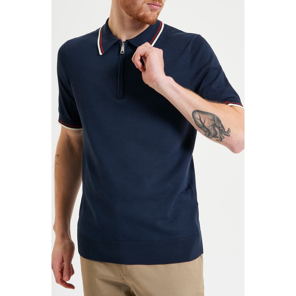 Ben Sherman Tipped Quarter Zip Polo In Dark Navy