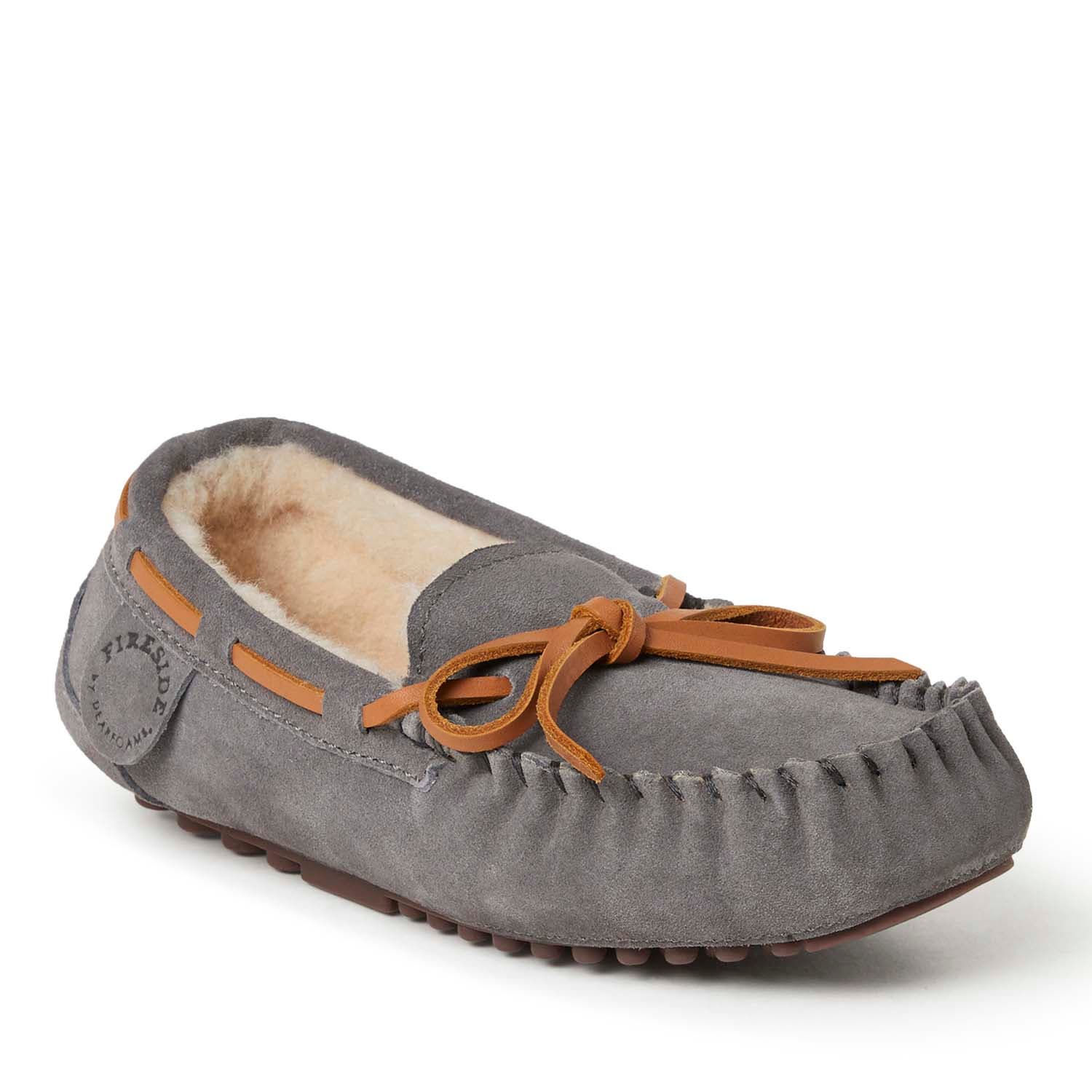 DEARFOAMS Kids' Fireside Parke Genuine Shearling Moccasin Slipper, Main, color, Grey