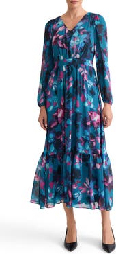 KASPER Floral Balloon Sleeve Midi Dress