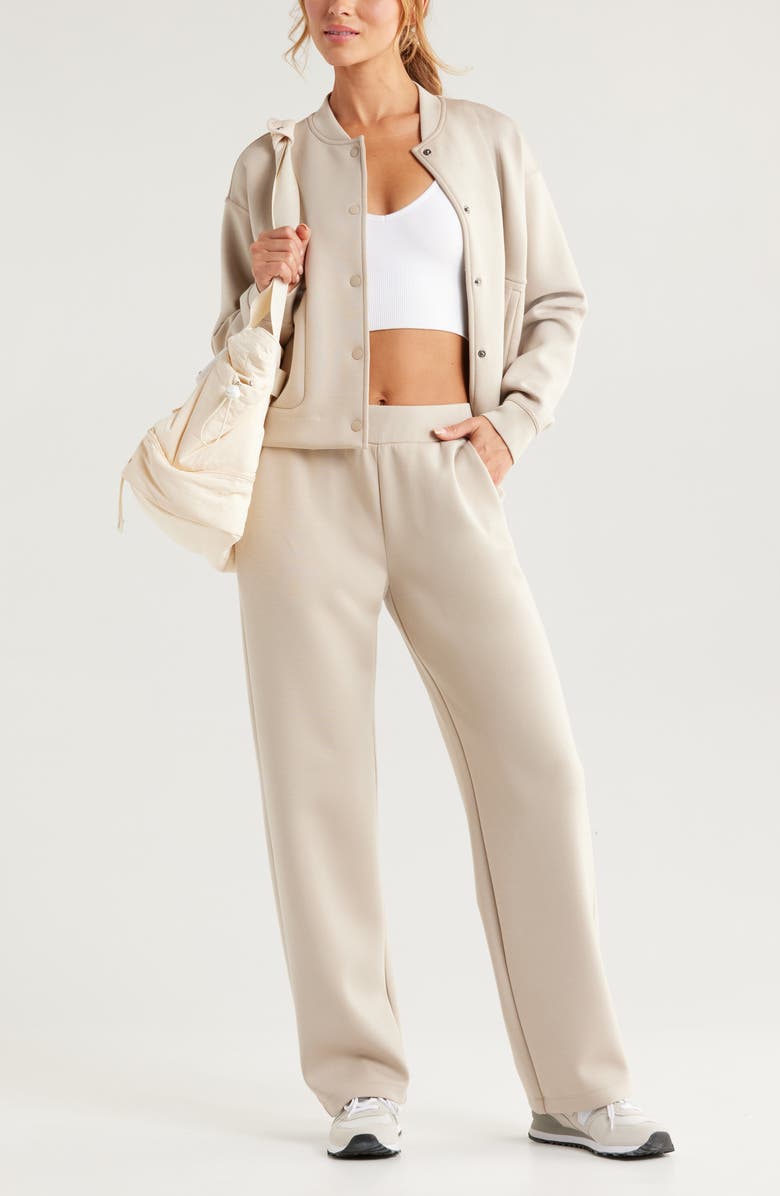 Zella Luxe Wide Leg Pocket Pants, Alternate, color, Tan Oxford