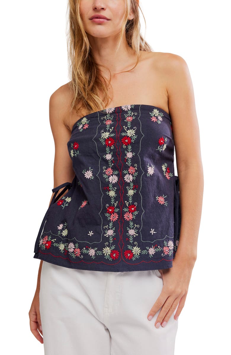 Free People Doily Days Embroidered Strapless Cotton Top, Main, color, Navy Combo
