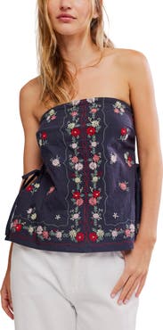 Free People Doily Days Embroidered Strapless Cotton Top