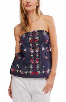 Free People Doily Days Embroidered Strapless Cotton Top
