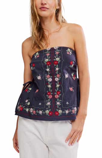 Free People Doily Days Embroidered Strapless Cotton Top