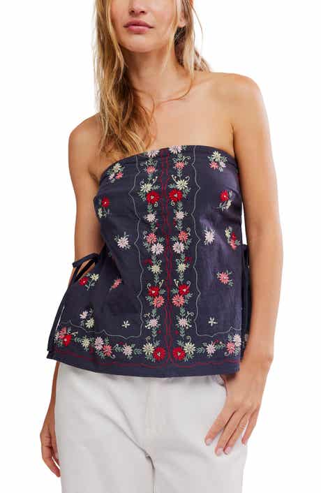 Free People Doily Days Embroidered Strapless Cotton Top