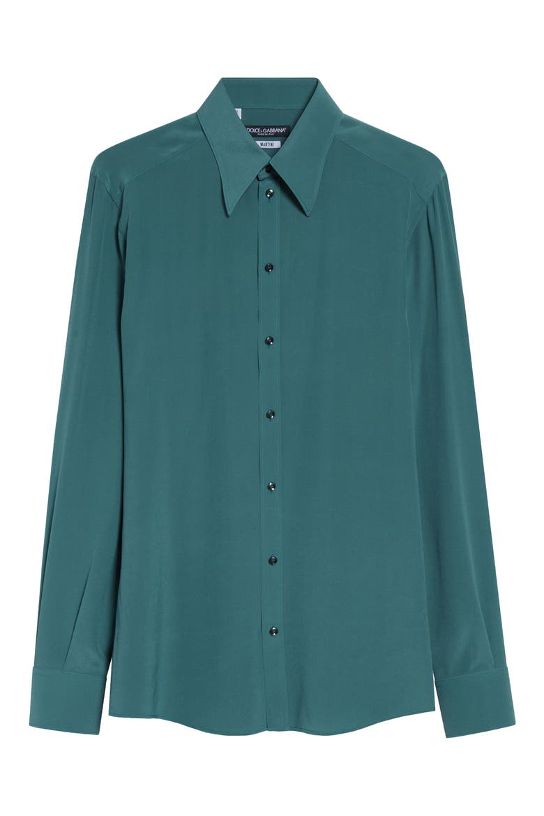Regular Fit Silk Crêpe de Chine Button-Up Shirt, Alternate, color, VERDE 3