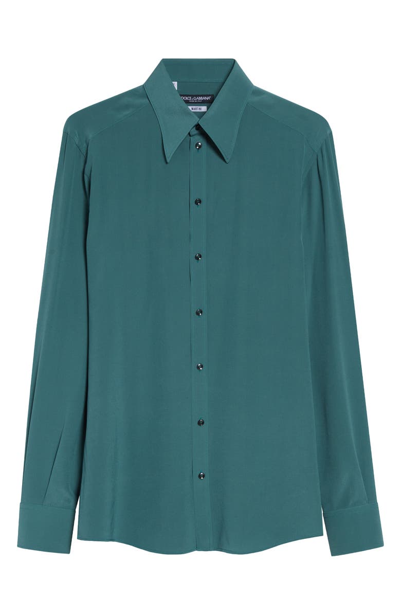Dolce&Gabbana Regular Fit Silk Crêpe de Chine Button-Up Shirt, Alternate, color, Verde 3