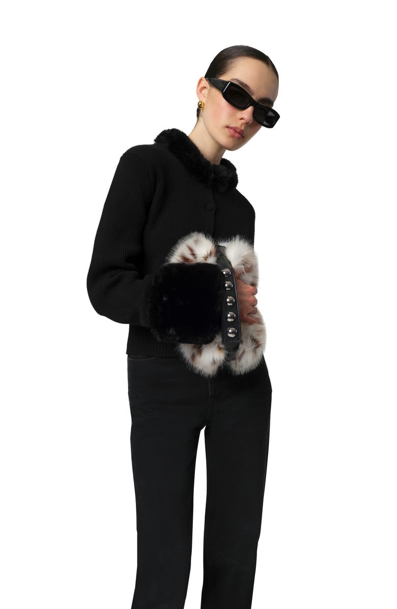 Apparis Rosa Pluche<sup>™</sup> Faux Fur Trim Cardigan, Alternate, color, Noir / Noir