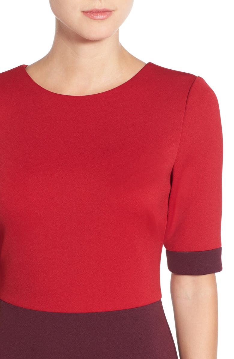Maggy London Colorblock Scuba Midi Dress, Alternate, color, Persian Red/ Dried Cherry