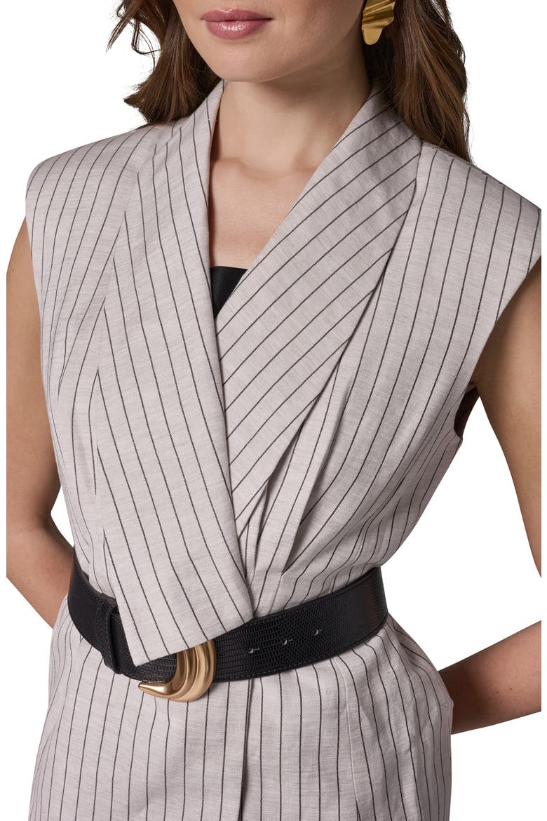 Belted Linen Blend Vest, Alternate, color, FLAX/ BLACK