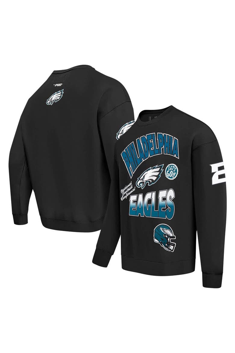 Men's Pro Standard Black Philadelphia Eagles Turn It Up Drop Shoulder Pullover Sweatshirt, Main, color, Black