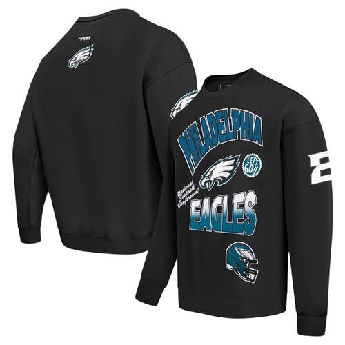 Pro Standard Black Philadelphia Eagles Turn It Up Drop Shoulder Pullover Sweatshirt In Black
