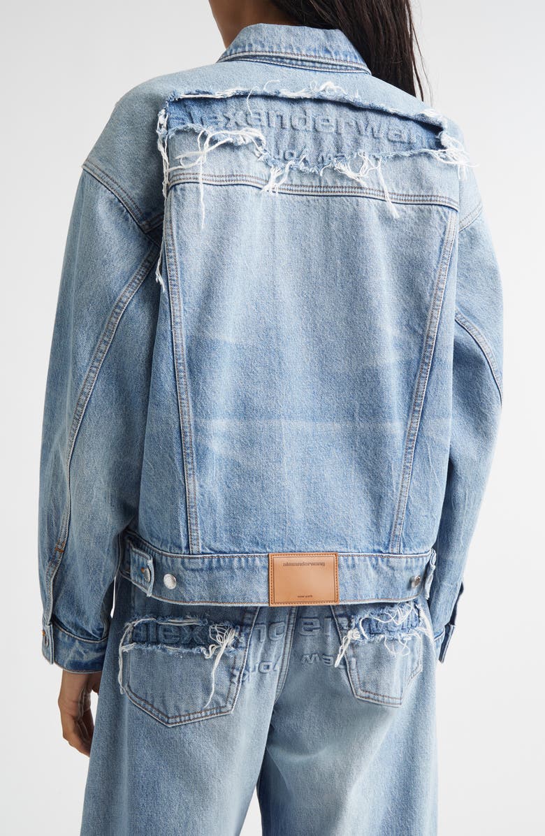 Alexander Wang Game Distressed Logo Denim Jacket, Alternate, color, Authentic Light Indigo