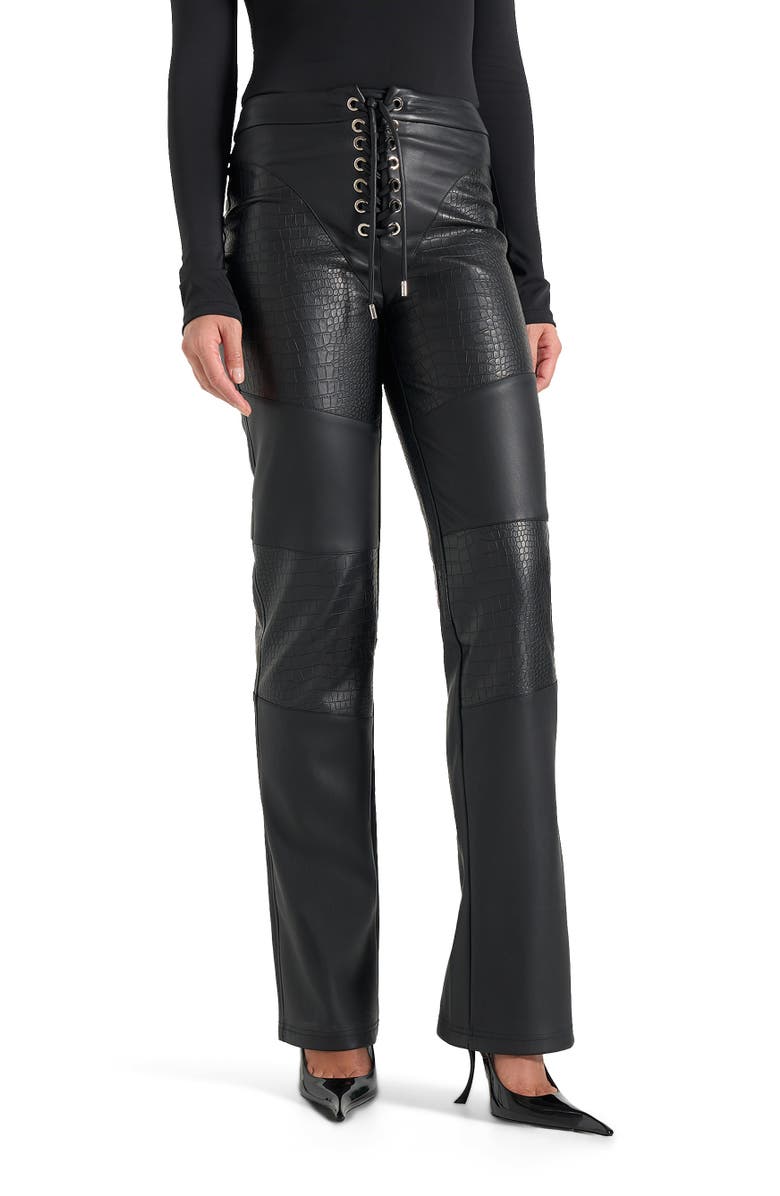 Manière De Voir Seren Croc Embossed Lace Up Trousers, Main, color, Black
