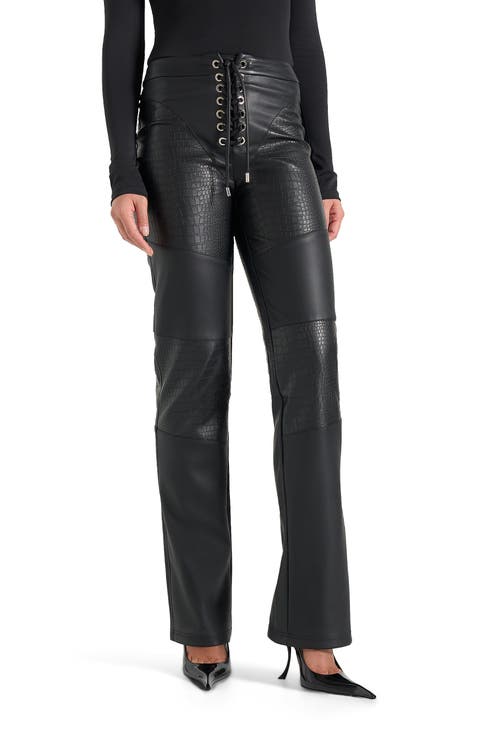 Seren Croc Embossed Lace Up Trousers