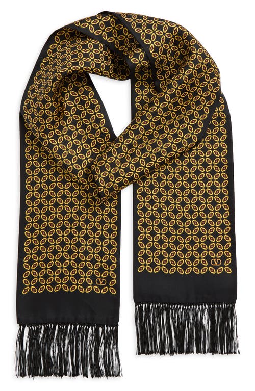 Valentino Garavani Chamber Silk Bandeau Scarf With Fringe In Black Multi