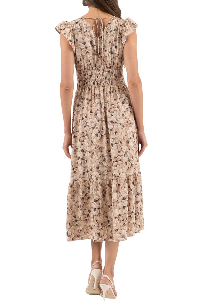 Floral Cap Sleeve Midi Dress, Alternate, color, TAUPE MULTI