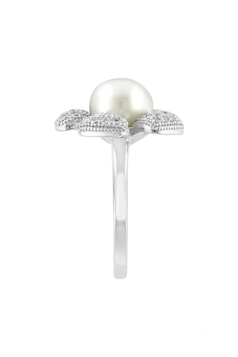 Cultured Pearl White Topaz Flower Ring, Alternate, color, WHITE