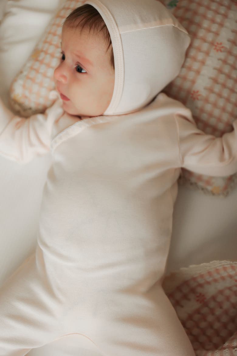 Boy Rib Modal 2 Piece Romper Set with Contrast Trim Bonnet, Alternate, color, Moonstone Blue