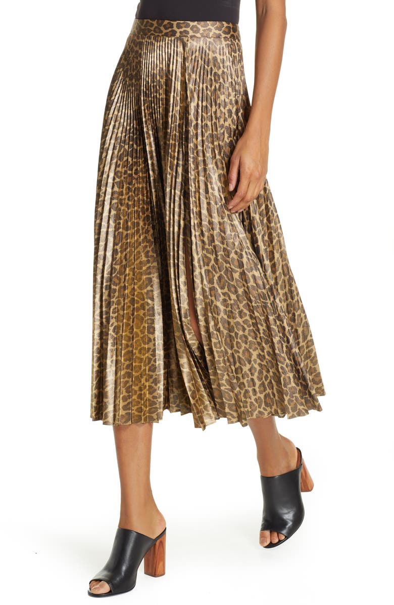 A.L.C. Bobby Leopard Print Pleated Midi Skirt, Alternate, color, 