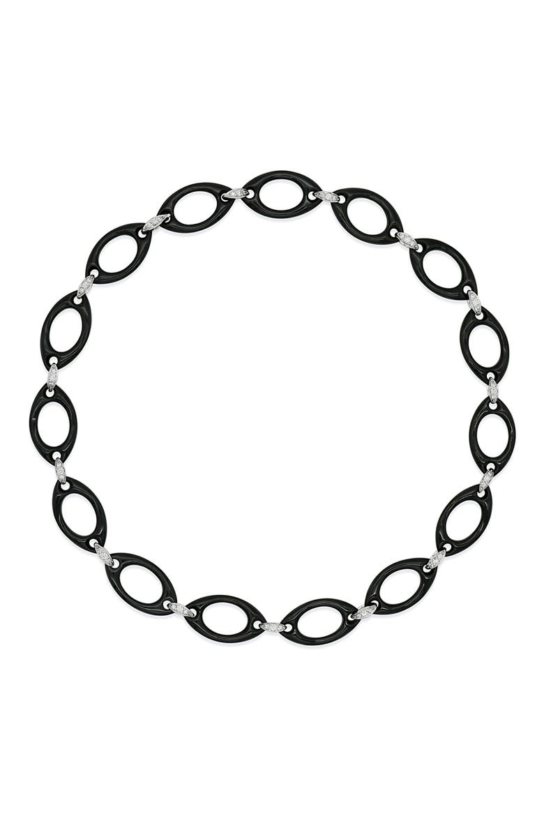 Black Jade & Diamond Link Necklace, Alternate, color, WHITE GOLD