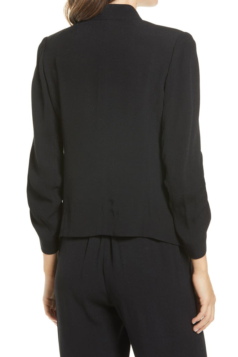 Open Ruched Sleeve Crepe Blazer, Alternate, color, BLACK