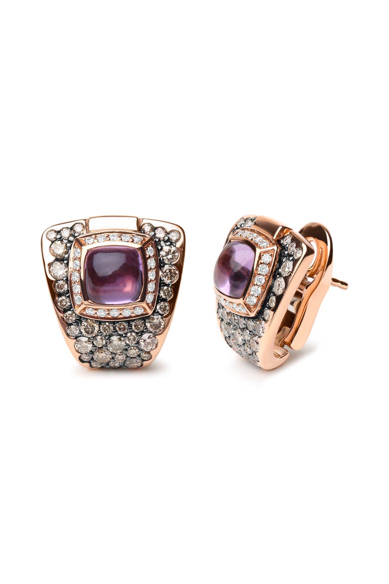 18K Gold 1 1/2 Cttw Diamond & Amethyst Gemstone Geometrical Stud Earrings, Alternate, color, Pink