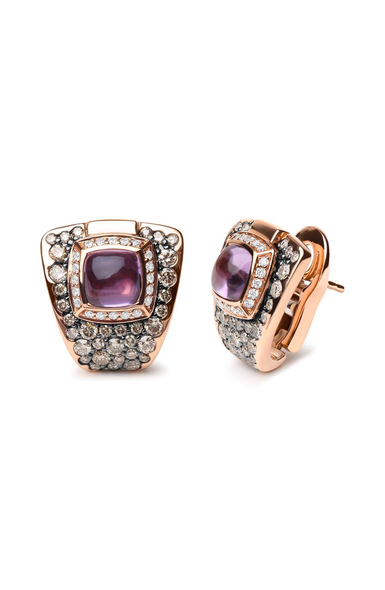 Haus of Brilliance 18K Gold 1 1/2 Cttw Diamond & Amethyst Gemstone Geometrical Stud Earrings, Alternate, color, Pink