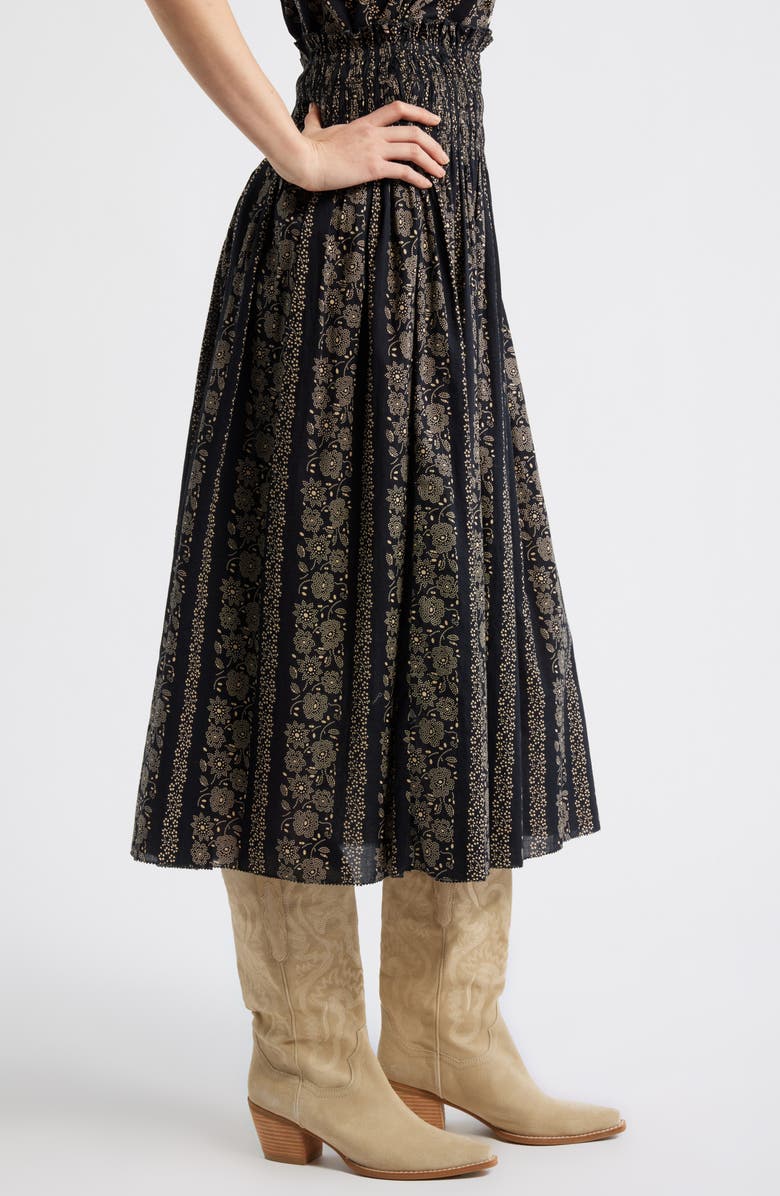 THE GREAT. The Canary Print Midi Skirt, Alternate, color, Black And Cream Token Floral