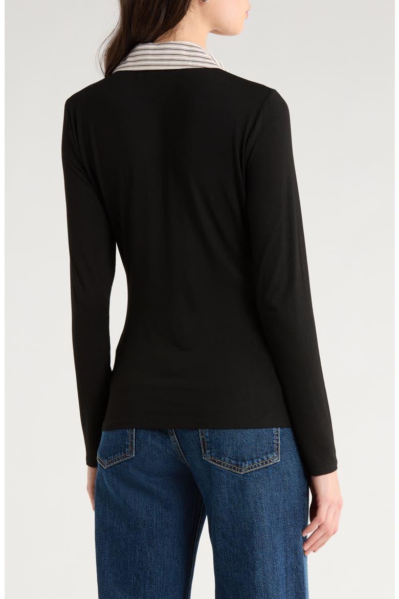 Mixed Media Long Sleeve Polo, Alternate, color, RICH BLACK