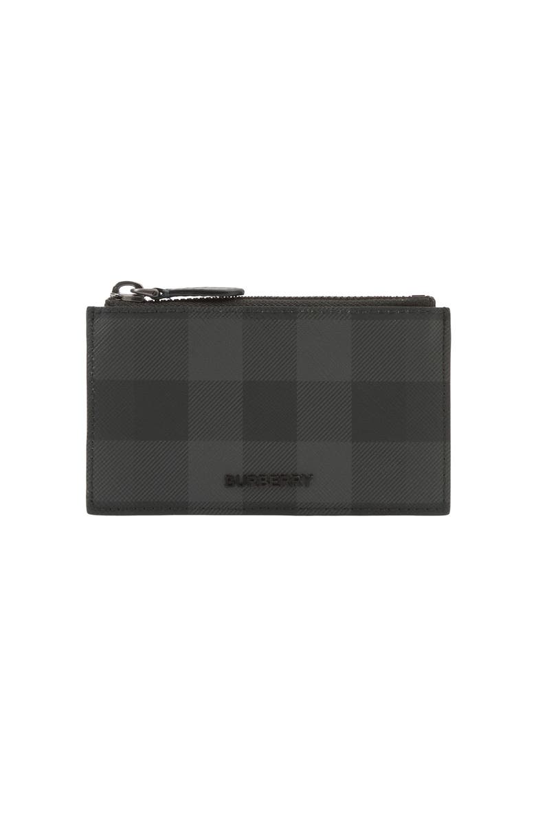 Burberry Check Zip Card Case, Main, color, Charcoal