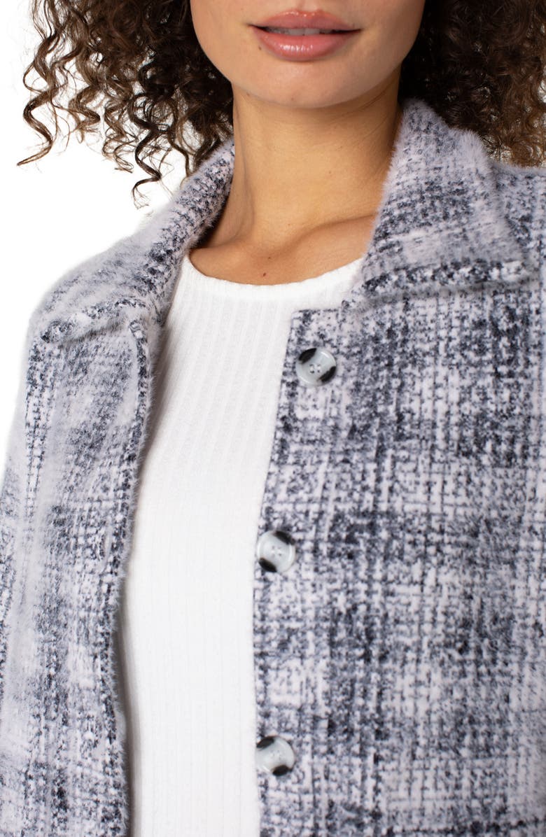 Liverpool Los Angeles Plaid Bomber Sweater, Alternate, color, Grey/ White Plaid