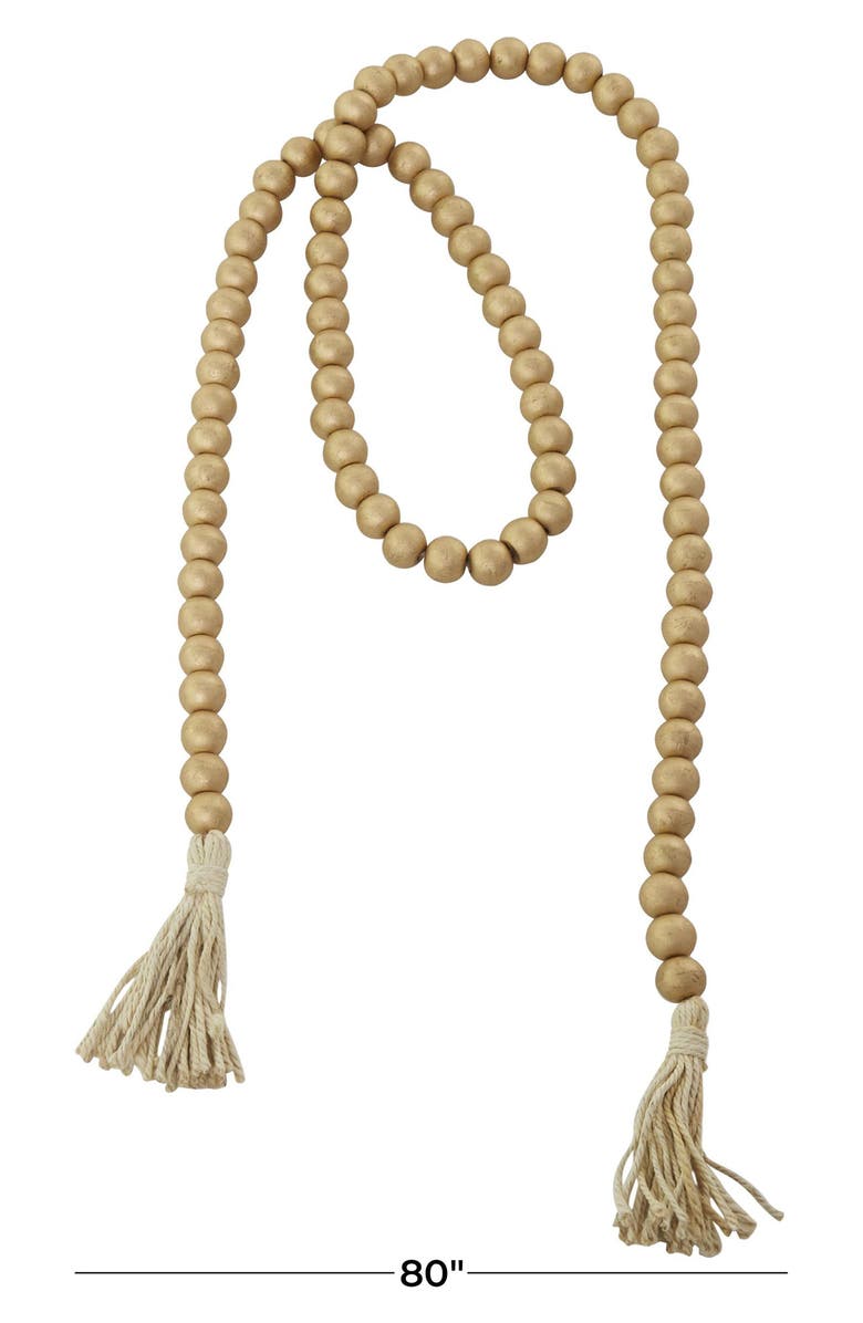 WILLOW ROW Bohemian Wood Beaded Tassel Garland, Alternate, color, Gold
