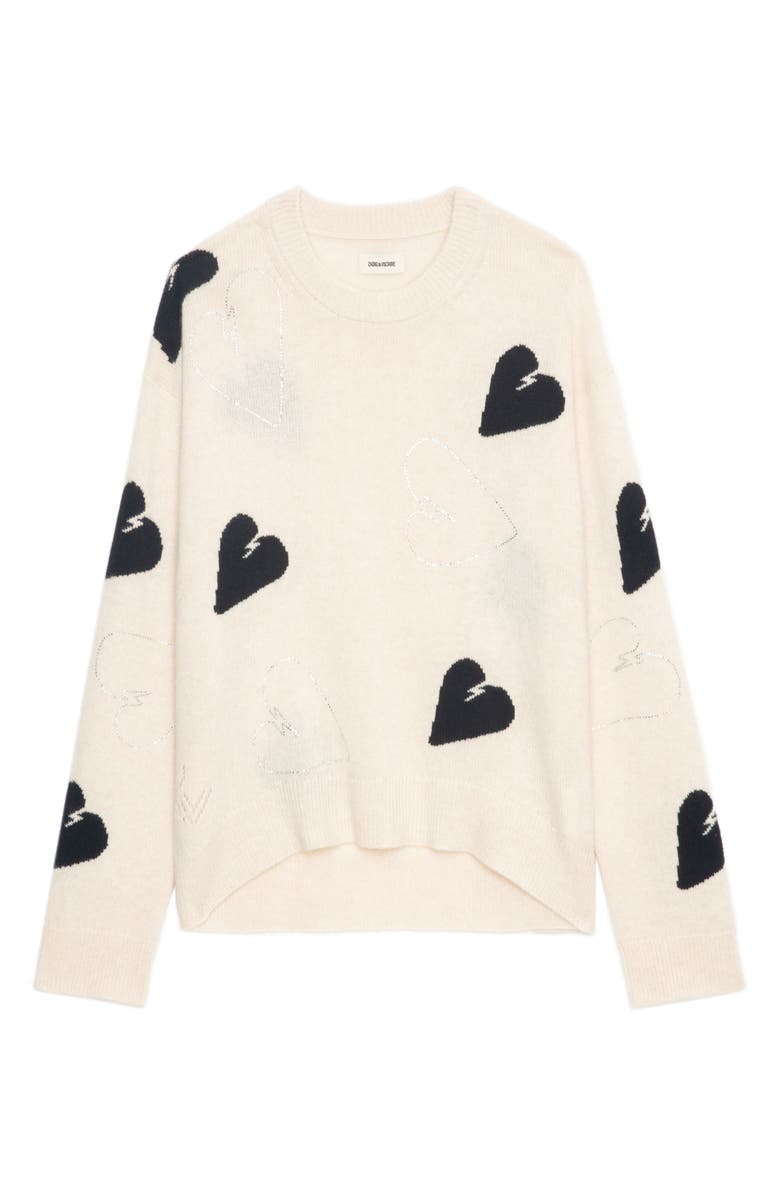 Zadig & Voltaire Markus Metallic Heart Cashmere Sweater, Alternate, color, 