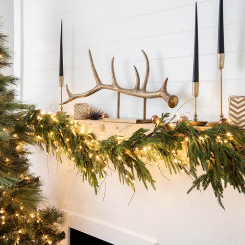 Darby Creek Trading Twig Light & Real Touch Green Norfolk Pine Pre-lit Winter Christmas Mantle Garla In Green