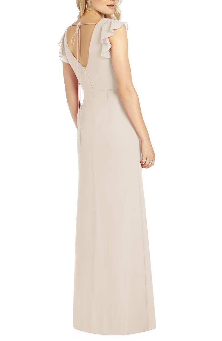 After Six V-Neck Ruffle Sleeve Column Gown, Alternate, color,
