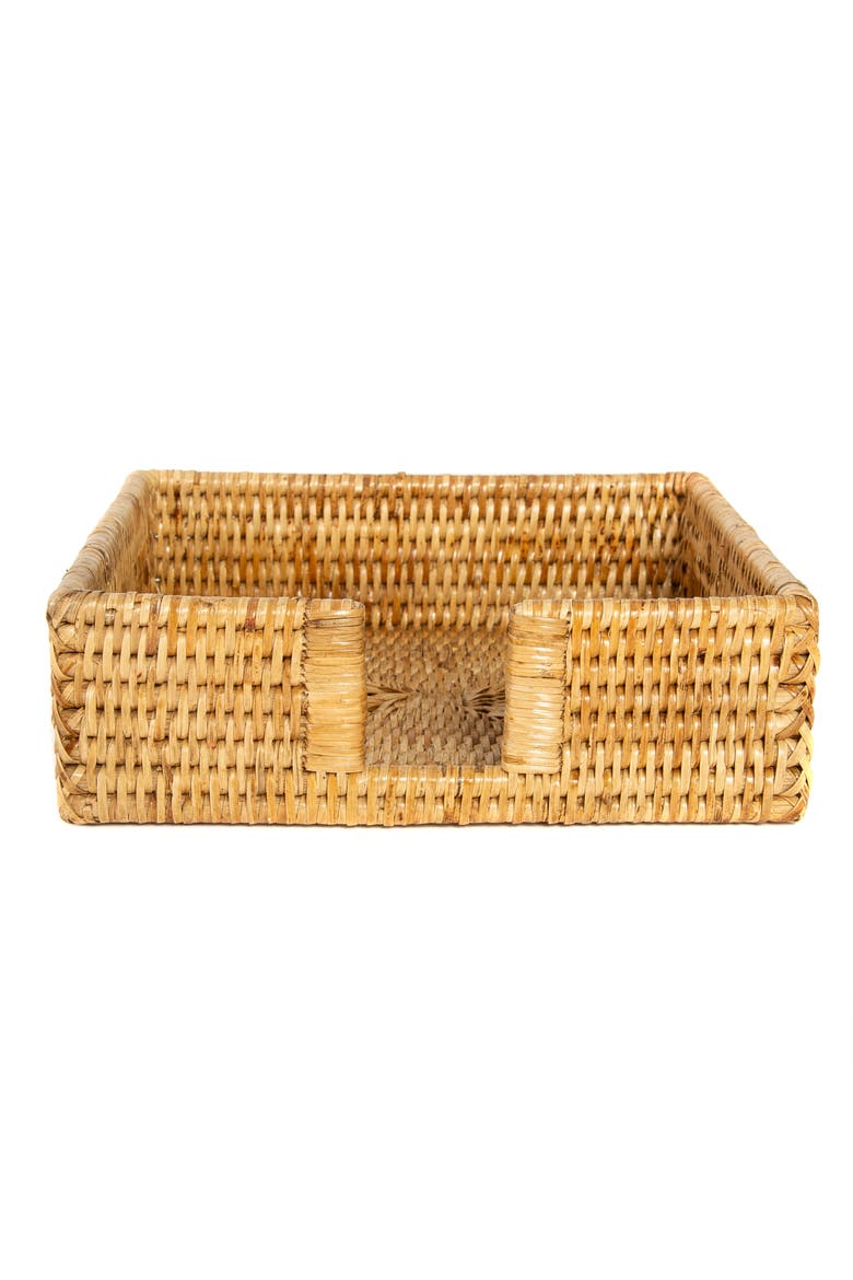 Artifacts Rattan Luncheon Napkin Holder with Cutout, Alternate, color, Honey Brown