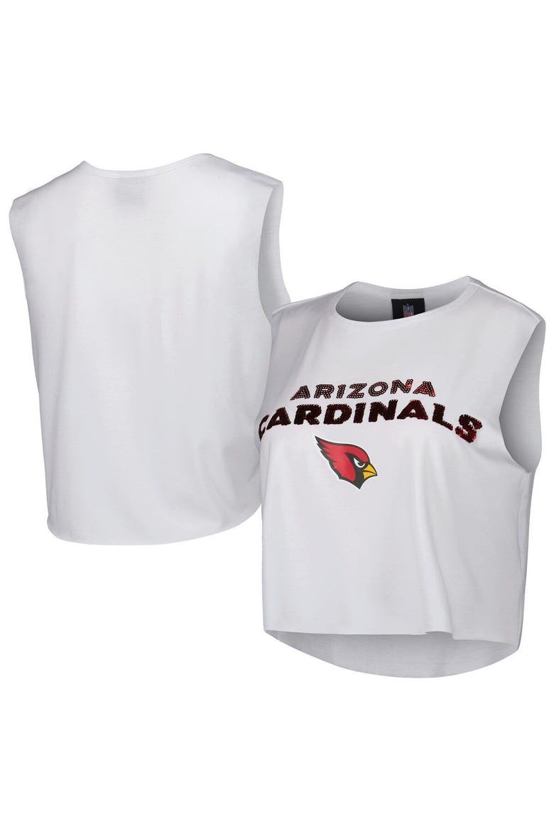 Women's Cuce White Arizona Cardinals Sequin Cropped Tank Top, Main, color, White