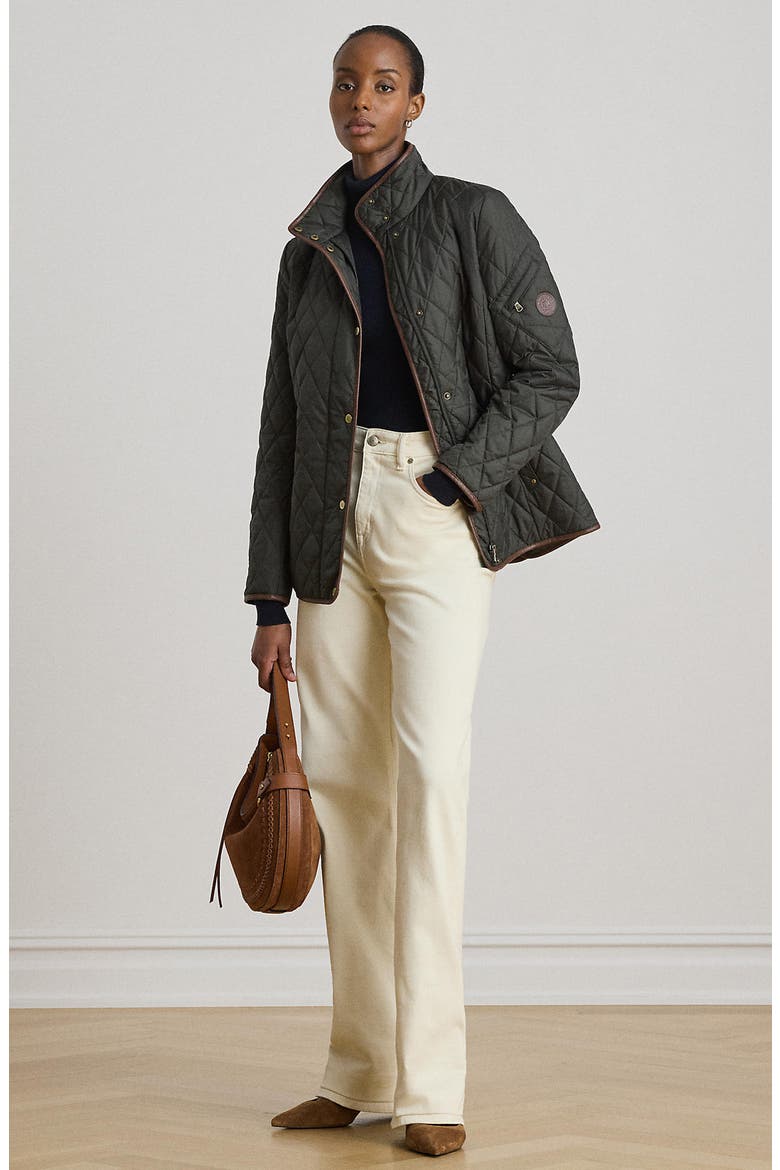 Quilted Barn Jacket with Faux Leather Trim, Alternate, color, LITCHFIELD LODEN