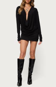 EDIKTED Romelia Cowl Neck Long Sleeve Minidress