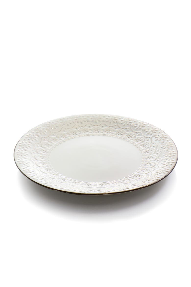 Countess 16 Piece Embossed Double Bowl Stoneware Dinnerware Set, Alternate, color, White