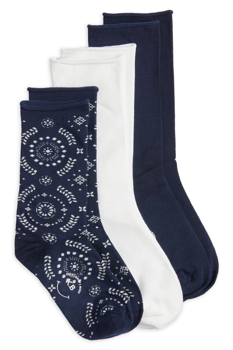 Radial Roll Cuff Assorted 3-Pack Crew Socks, Main, color, WHITE/ ASSORTED