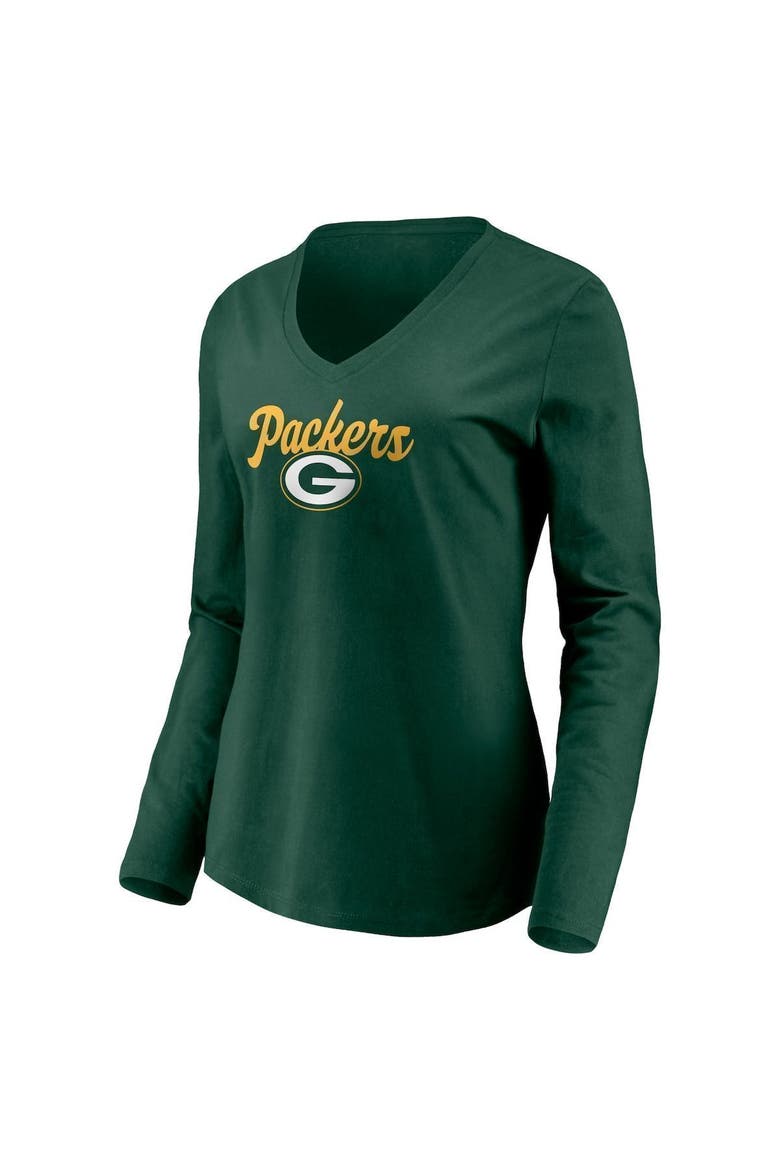 Women's Fanatics Branded Green Green Bay Packers Freehand Long Sleeve V-Neck T-Shirt, Alternate, color, GREEN